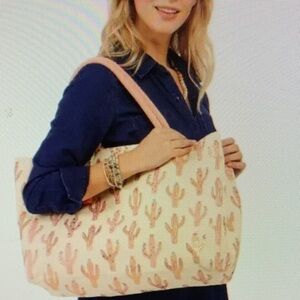 Lookin Sharp Metallic Cactus‎ Tote Bag Light Green